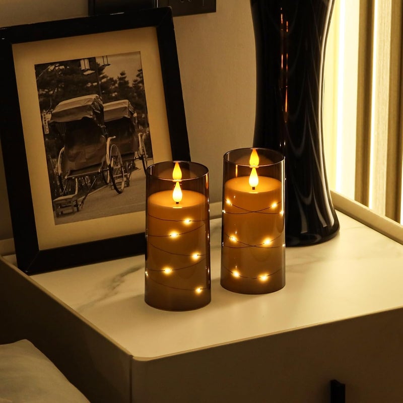 Aignis Flickering Flameless Candles Battery Operated Candles LED Candles with Remote Timer for Home/Wedding/Birthday/Holiday Decor ，Grey 3D Flame Set of 2 (D3 xH6 6") - Image 2